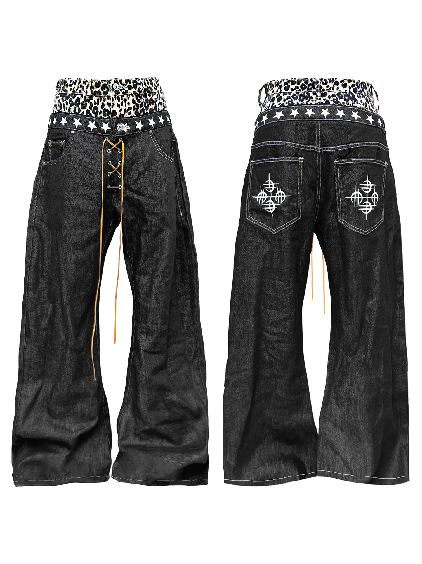 【25s Aug.】Leopard Print Double-Waist Curved Blade Jeans
