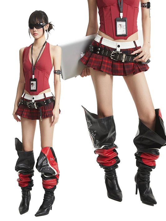 【25s Aug.】Plaid Vintage Puff Pleated Mini Skirt