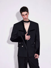 【26s Apr.】Deconstructed Stripe Panel V-Neck Tailored Jacket