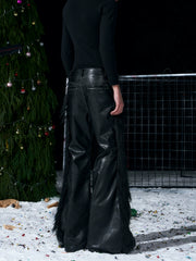 【26s Jan.】Deconstructed Fur Patchwork Flared Leather Pants