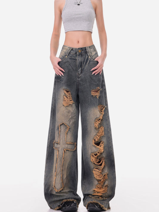 【25s Jul.】Wasteland Vintage Distressed Loose Wide Jeans