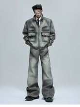 【25s Oct.】Wasteland-style Soft Denim Top/Deconstructed Zippered Flared Pants