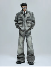 【25s Oct.】Wasteland-style Soft Denim Top/Deconstructed Zippered Flared Pants
