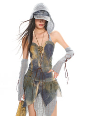 【25s Jul.】Wasteland Hooded Denim Vest Skirt Set