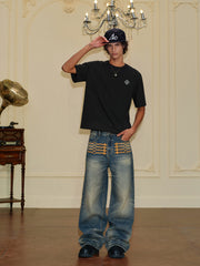 Royal Embroidered Washed Wide-Leg Jeans