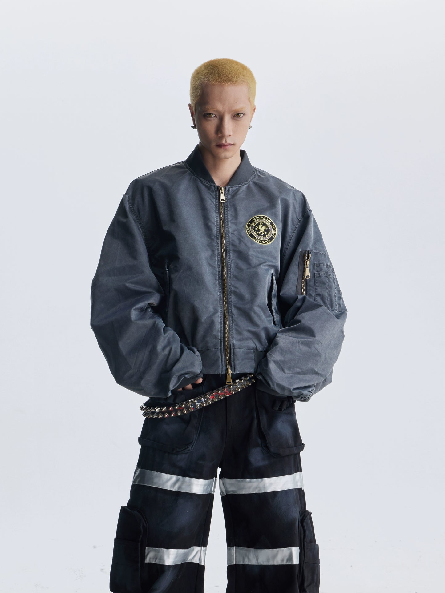 【25s Aug.】Distressed Washed Loose Bomber Jacket