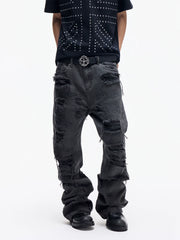 Distressed Raw Hem Slim Straight Jeans
