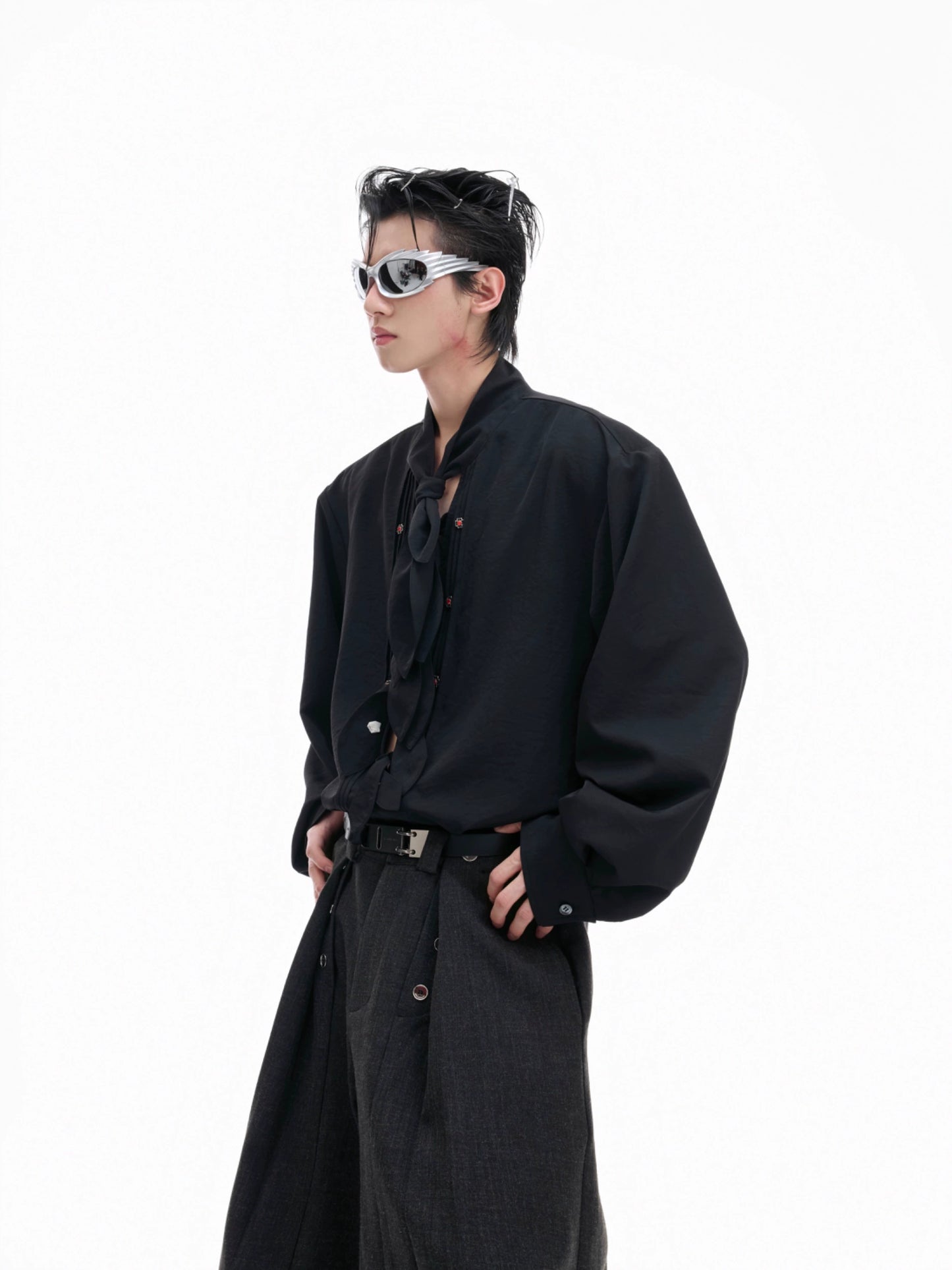 【25s Aug.】Scarf Neckline Ice Silk Shirt
