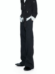 Textured Embroidered Jacquard Visor Flared Dress Pants