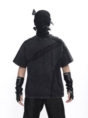 【25s Jul.】Cut-Out Spliced Washed Round Neck Short Sleeve T-Shirt