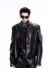 【25s Jun.】Red Spine Patchwork Thick Padded Leather Biker Jacket