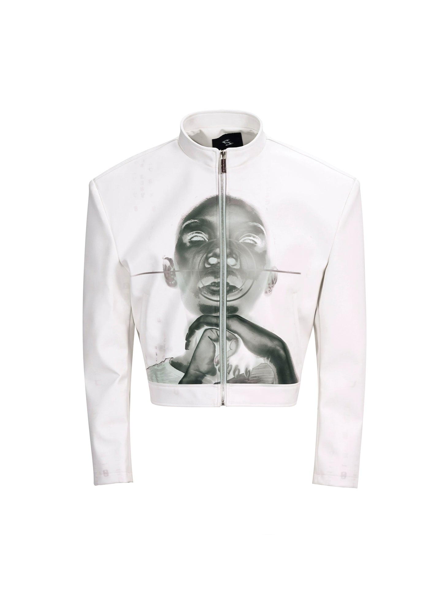 【25s Oct.】Portrait Print Cropped Leather Jacket