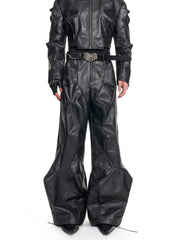 【25s Sep.】Punk Style Deconstructed Patchwork PU Leather Pants