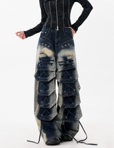 【25s Dec.】Distressed Patchwork Punk Wasteland Style Jeans
