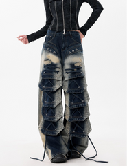 【25s Dec.】Distressed Patchwork Punk Wasteland Style Jeans