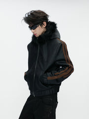 Leopard Panel Faux Fur Hooded Jacket