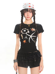 【25s June.】Starfish Shell Print Slim T-shirt