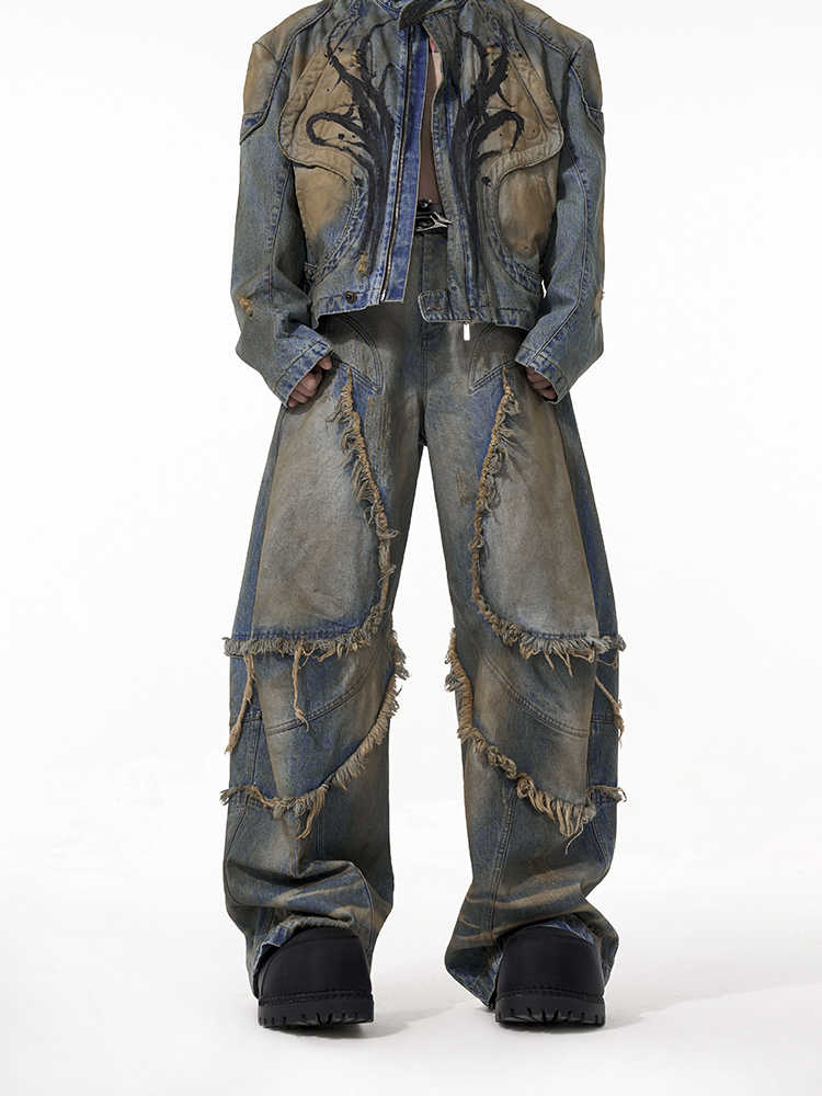 【25s Apr.】Wasteland Style Short Hand-painted Denim Jacket / Jeans