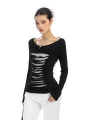 【26s Feb.】Cut-Out Open-Back Long-Sleeve Slim Fit Top