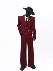 【26s May.】Cropped Metal Brooch Shoulder Blazer + Pants