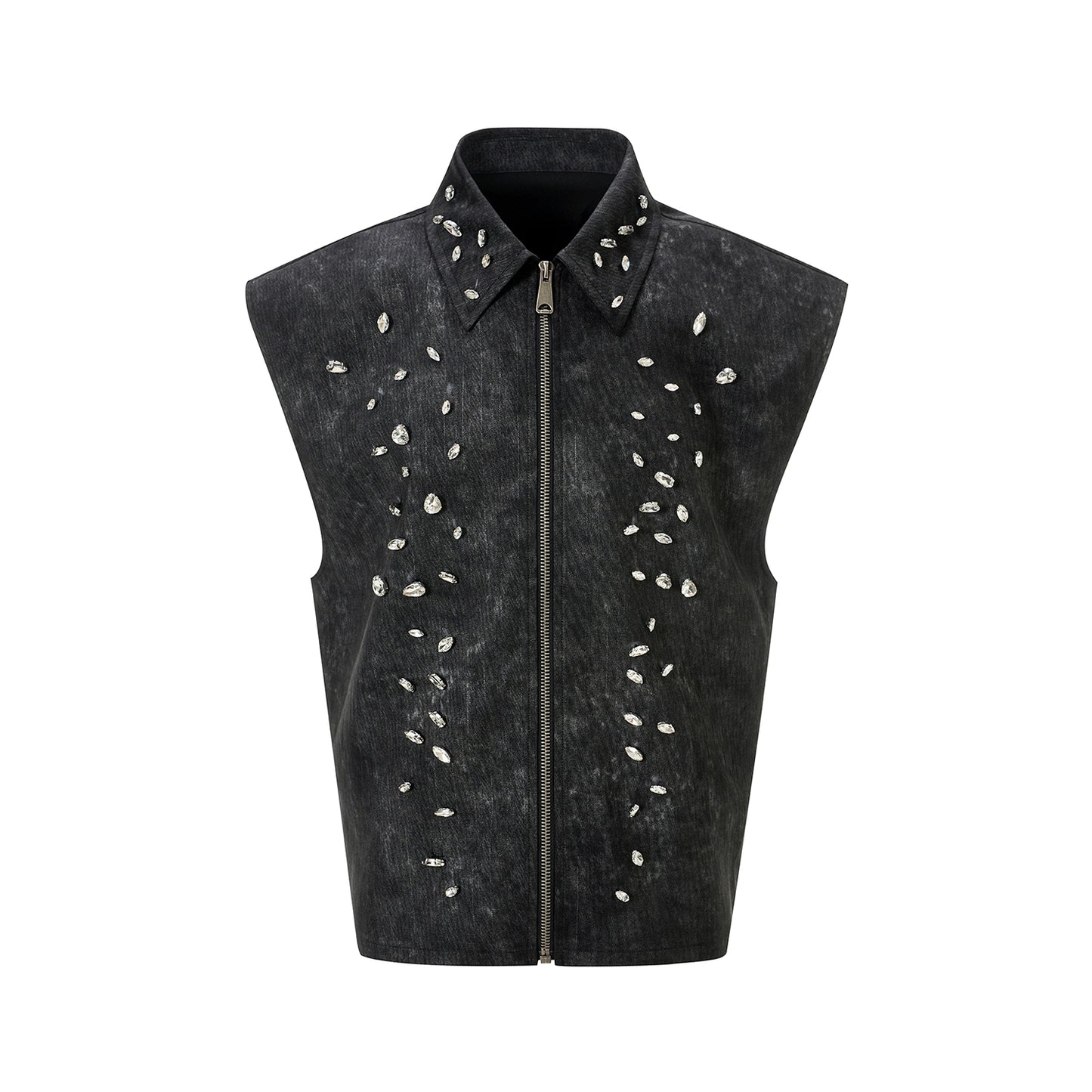 【25s Jun.】Vintage Sleeveless Diamond Zipper Vest