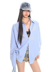 【25 Apr.】Heavy Industry Pearl Beading Lettering Loose Shirt