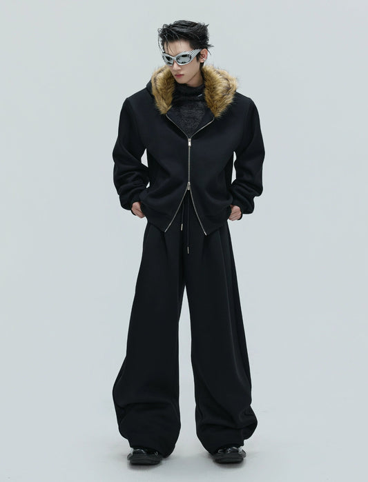 【25s Nov.】Fur Collar Hooded Sweatshirt Cardigan/ Pants