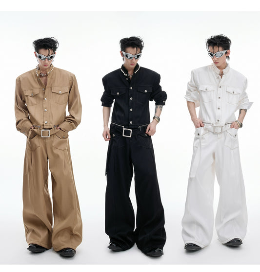 【25s Aug.】Pearl Embellishment Elegant Collarless Loose Denim Jacket / Jeans