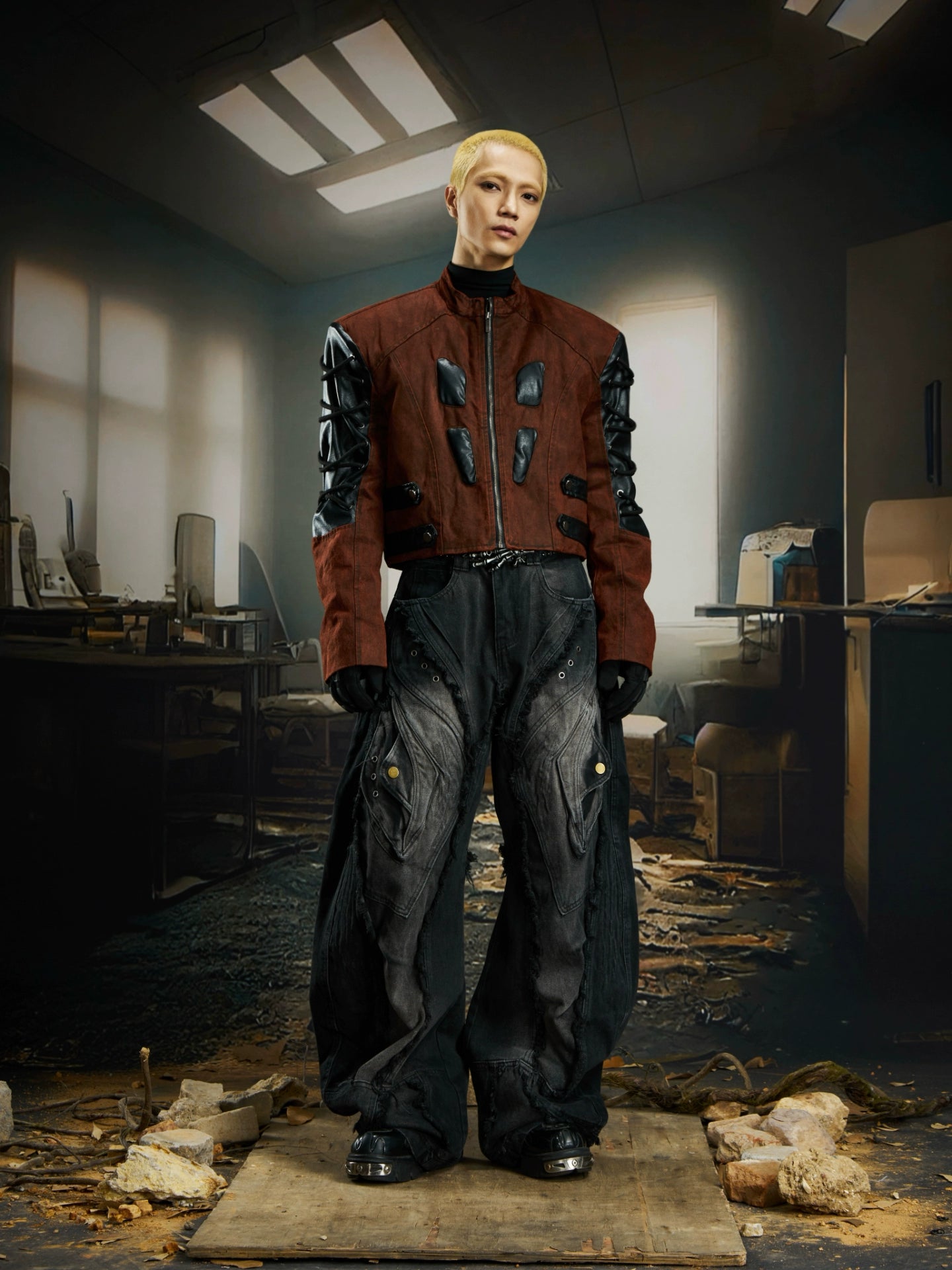 【25s Dec.】3D Double-layered Dark Leather Jacket