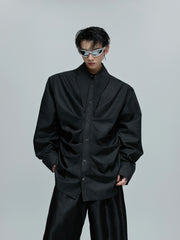 【25s Oct.】French Neckline Multi-layered Pleated Silk Scarf Shirt