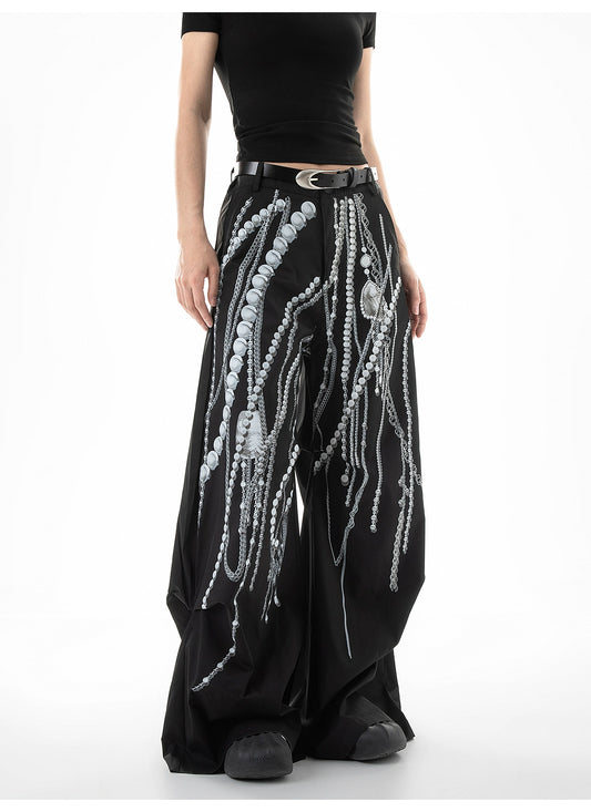 【25s Jul.】Vintage Pearl Printed Craft Pants