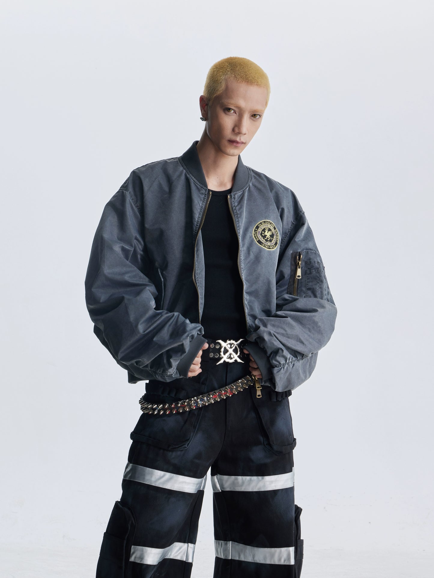 【25s Aug.】Distressed Washed Loose Bomber Jacket