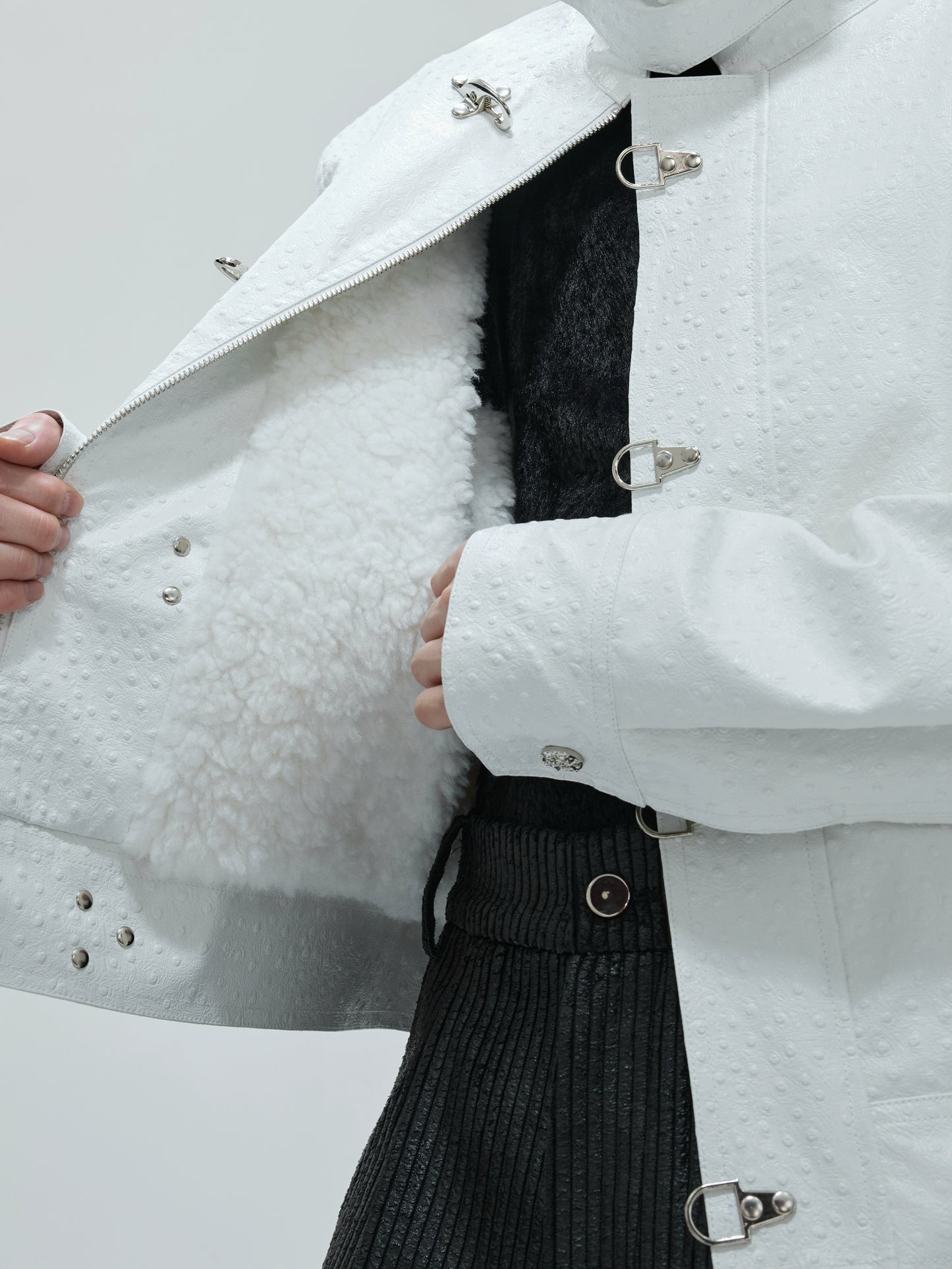 【25s Nov.】Ostrich Leather Aircraft Button Plush Leather Jacket