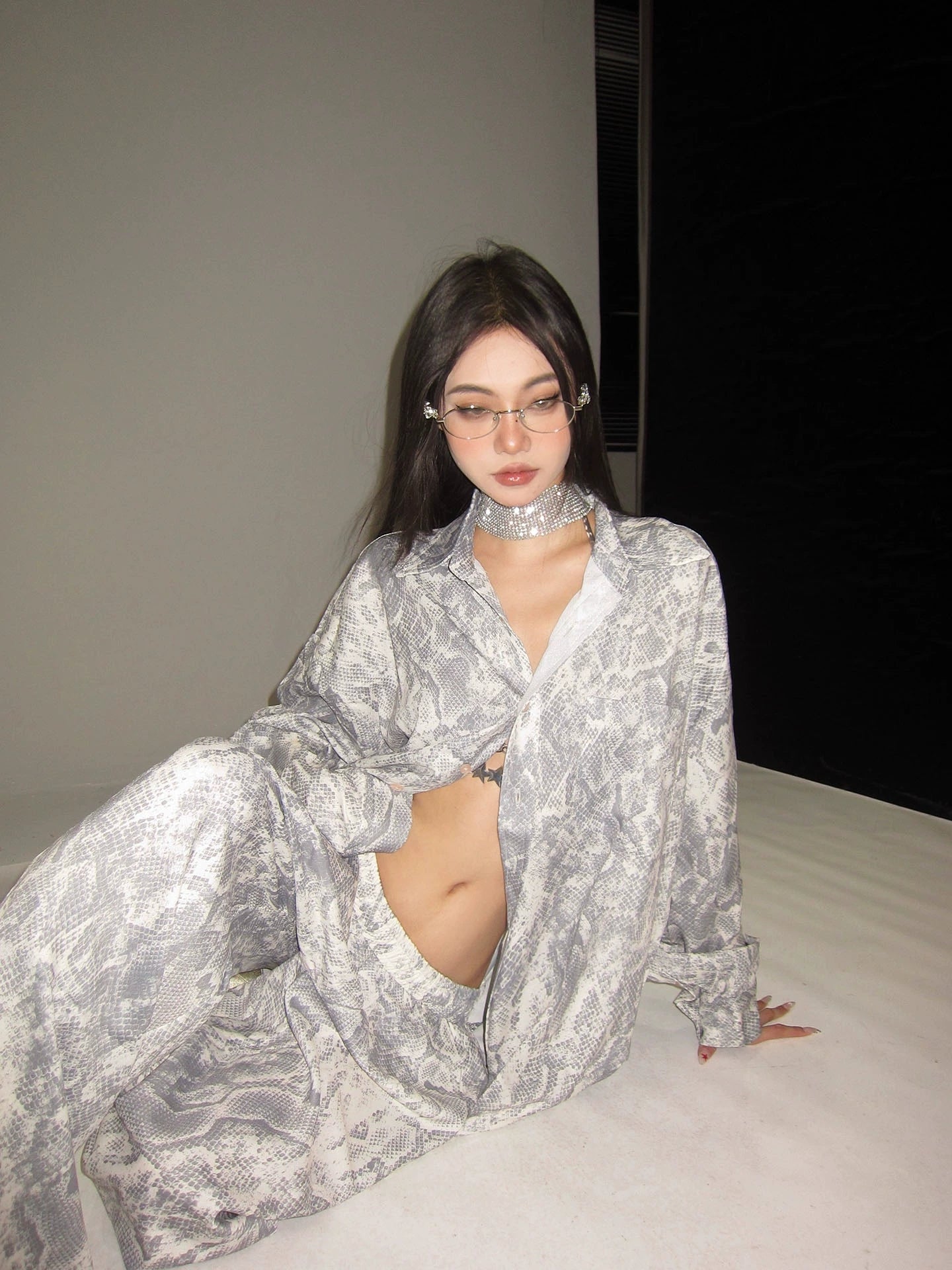 【25s Aug.】Snake Print Casual Shirt / Straight Pants