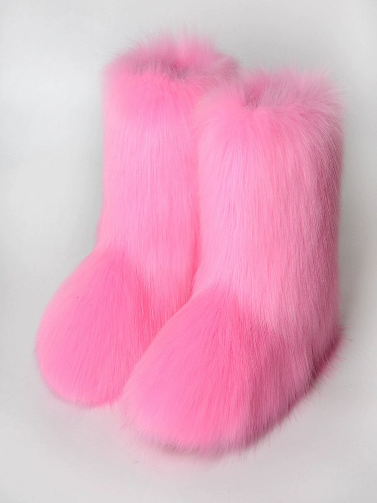 【24s Feb.】Furry Plush Mid-Tube Snow Boots
