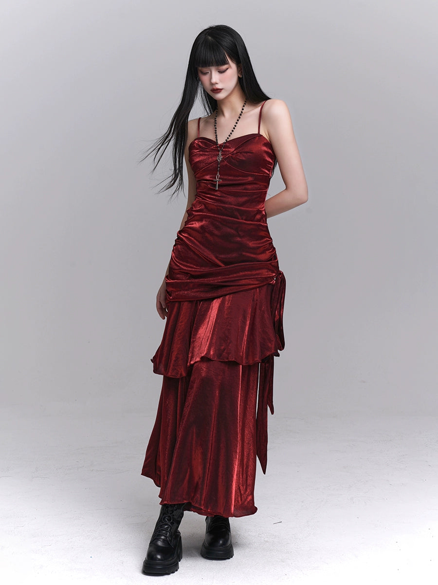 【25s Jul.】Dark Red Strap Evening Dress