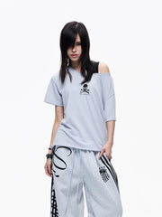 Skull Graphic Layered Off-Shoulder Tee