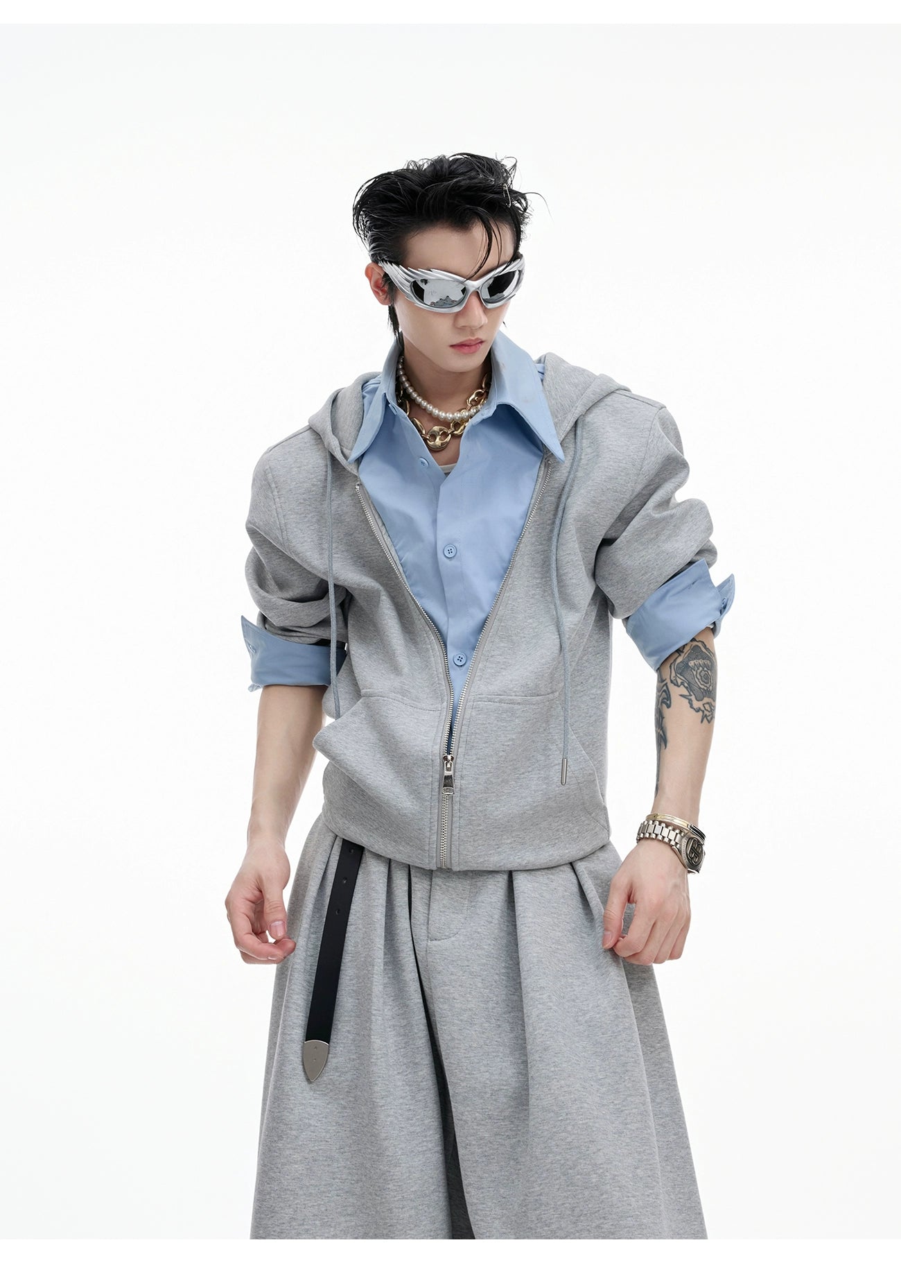 【25s Aug.】Fake Two-piece Shirt Stitching Hooded Sweatshirt/Pants