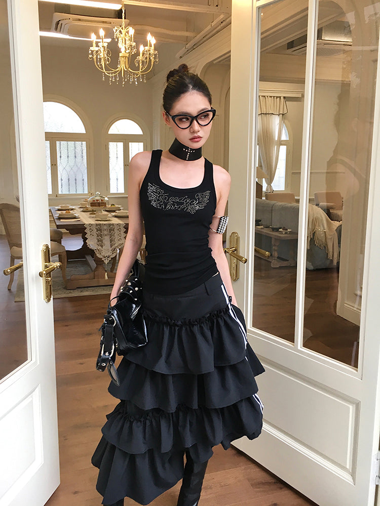 【25s Apr.】Black Irregular Striped Vintage Skirt