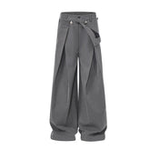 Gray Stripe Pleated Wide Trousers