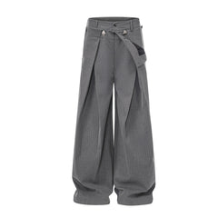 Gray Stripe Pleated Wide Trousers
