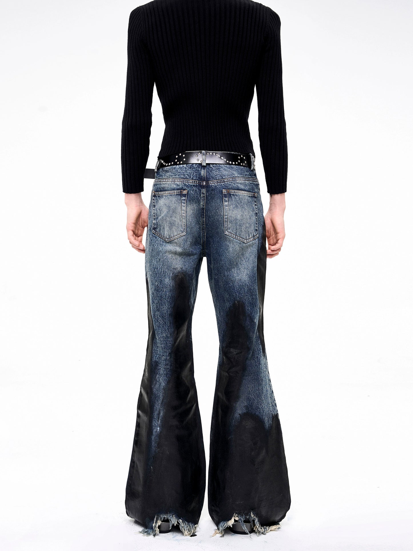 Heavy Waxed Flared Tassel Jeans