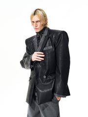 【25s Nov.】Textured PU Leather Suit Jacket