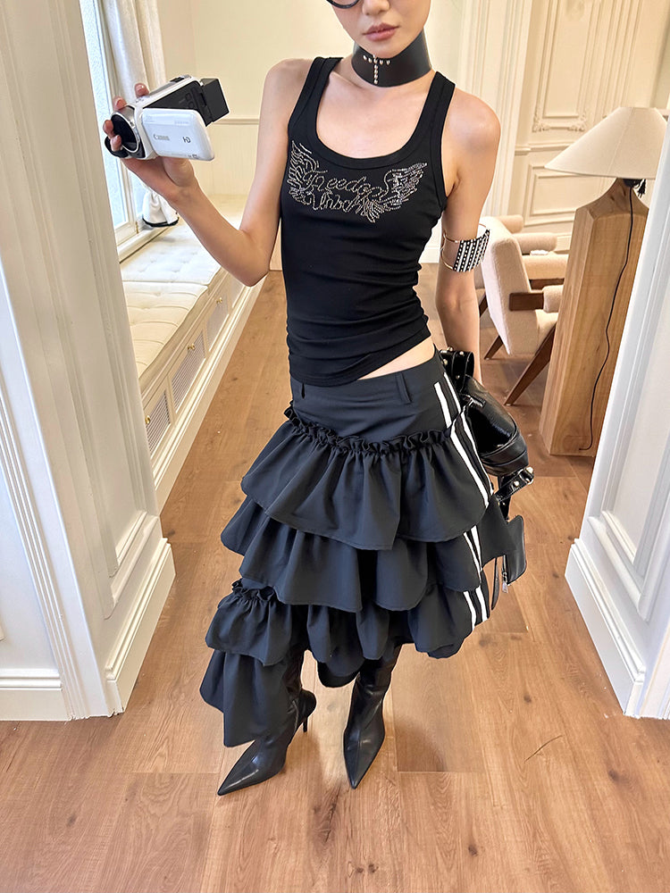 【25s Apr.】Black Irregular Striped Vintage Skirt