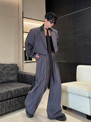 【26s Apr.】Color-Block Faux Leather Blazer & Wide-Leg Pants Set
