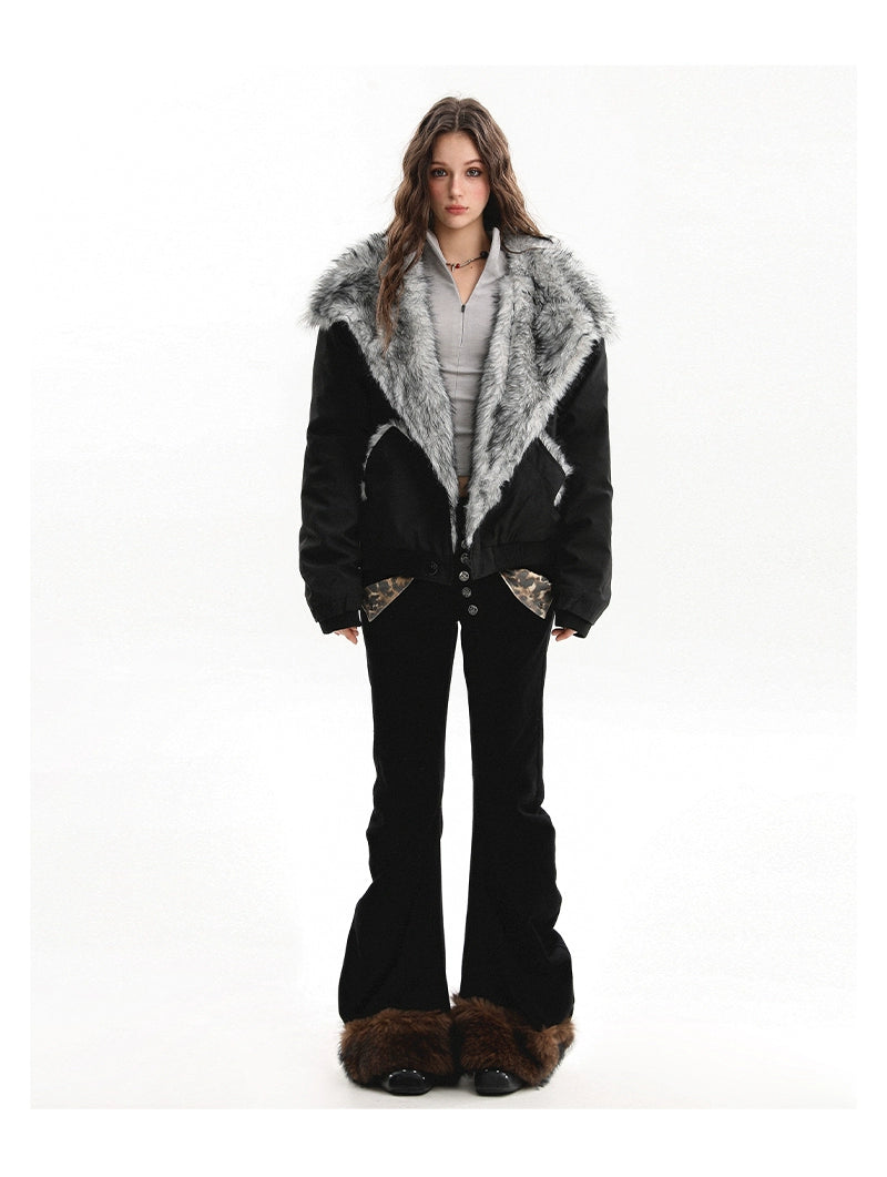 【25s Nov.】Oversized Collared Fur Trim Cotton Coat