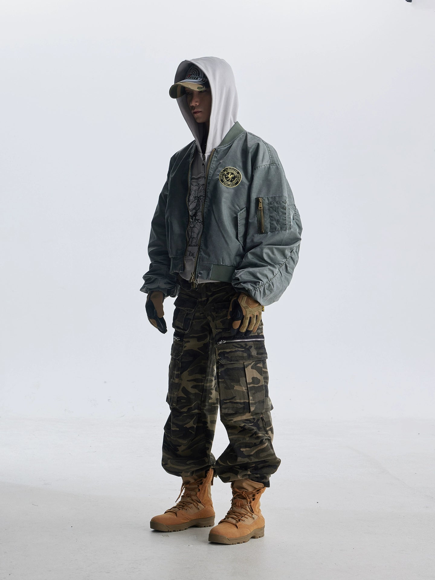 【25s Aug.】Distressed Washed Loose Bomber Jacket