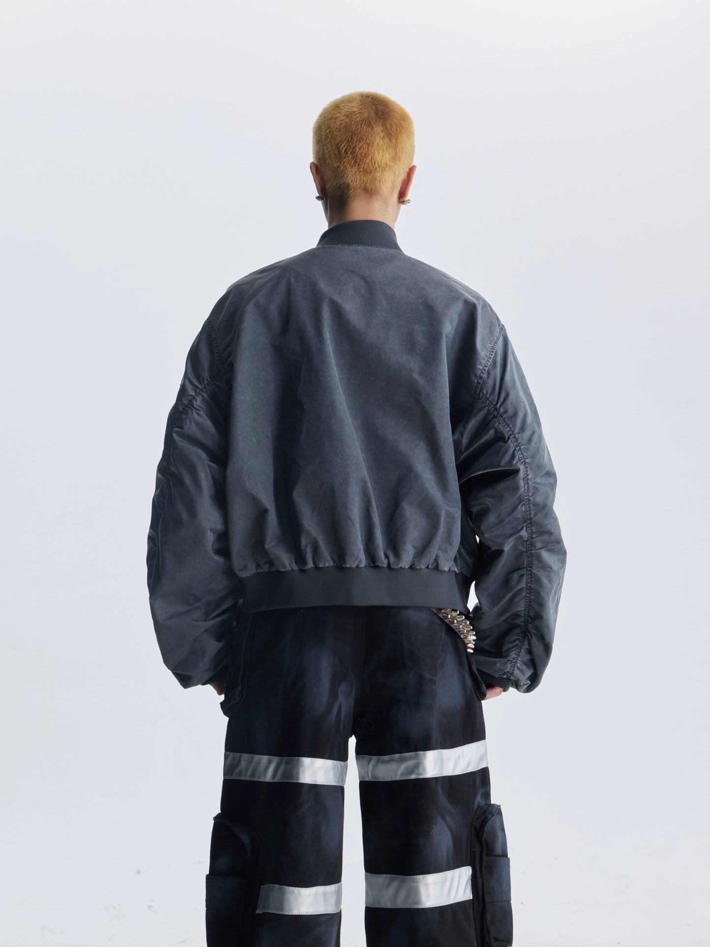【25s Aug.】Distressed Washed Loose Bomber Jacket