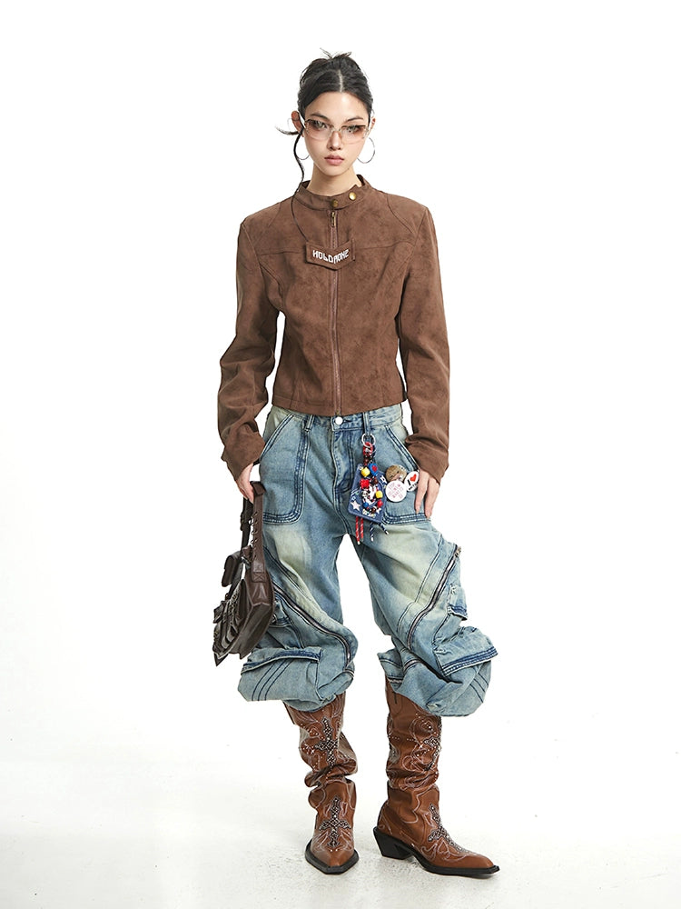 【25s Sep.】Vintage Brown Short Moto Jacket