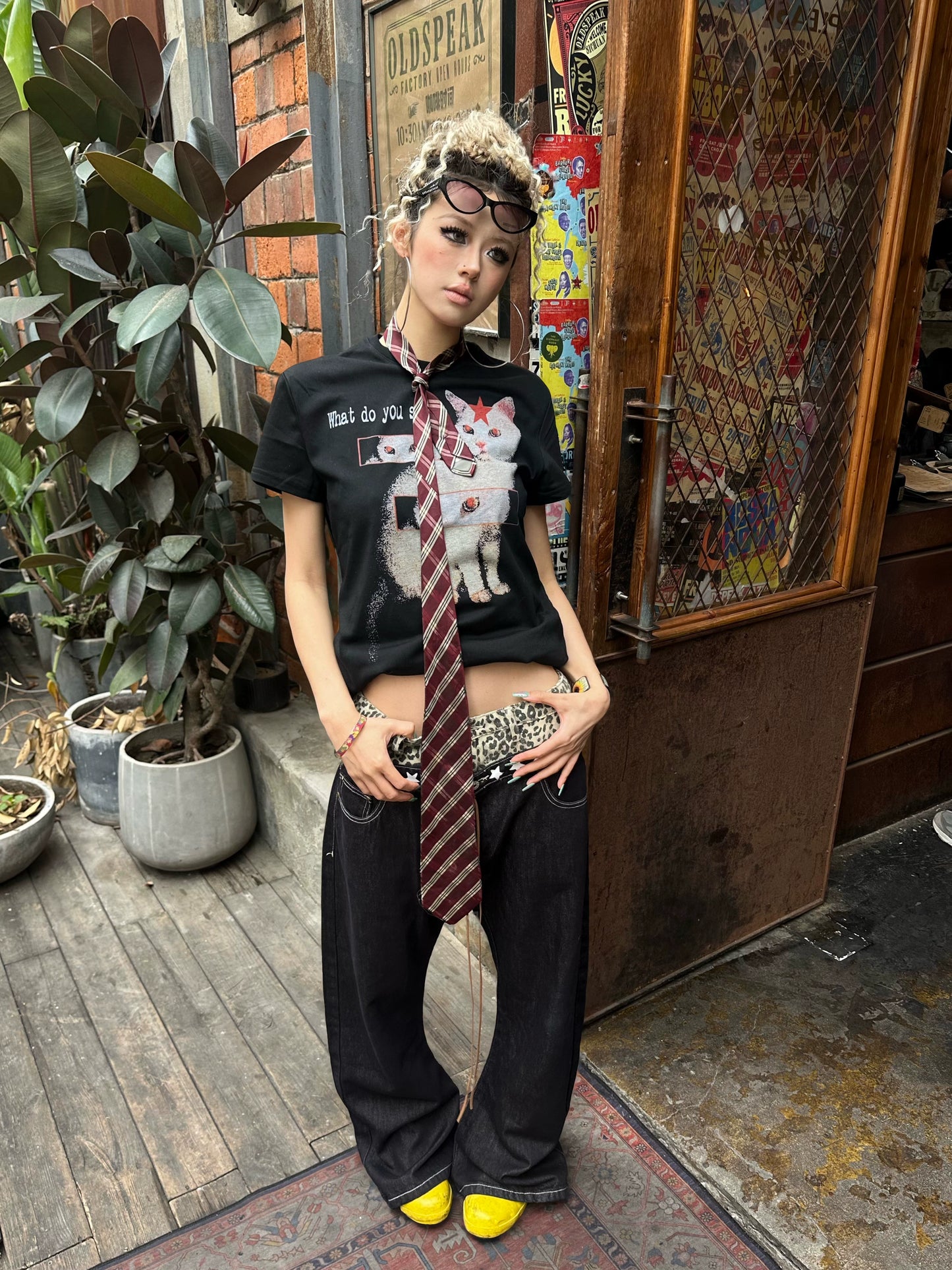 【25s Aug.】Leopard Print Double-Waist Curved Blade Jeans